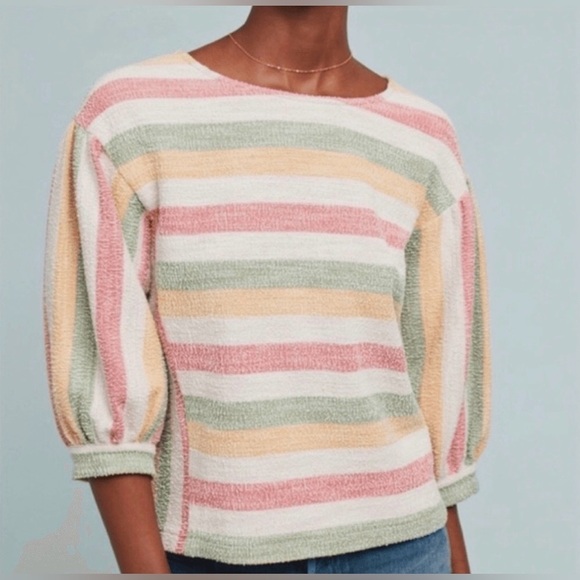 Current Air Tops - Current Air by Anthropologie Abilene Striped Boxy Balloon Sleeve Top XS